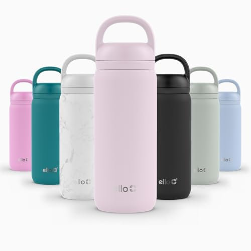Ello Cooper Twist Bouteille d'eau en acier inoxydable pour enfants avec couvercle à mâcher, anti-fuite, isolation sous vide, double paroi, compatible avec porte-gobelet de voiture, boucle de transport