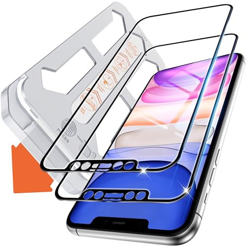 Tentoki Screen Protector for iPhone 11/XR (6.1 inch), Full Coverage Tempered Glass Film 9H+ Military-Grade Protection [Auto Dust Elimination] [No Bubbles No Dust] [Ultra-Transparent] 2 Pack