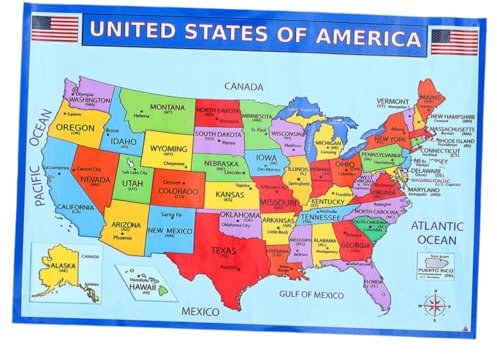 NUOBESTY Usa-landkarte-poster Karte Der Vereinigten Staaten Für Klassenzimmer Wandkarte Für Geographie-unterricht Usa-karte Zum Lernen Dekoration Für Bildungsbereich