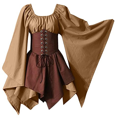 Vestidos de Halloween Swing para Mujer - con Mangas de Trompeta Vestido Gótico para Mujer Vestido para Halloween Disfraz De Bruja De Halloween Medieval Renacimiento Vestido Vestido Corto Victoriano