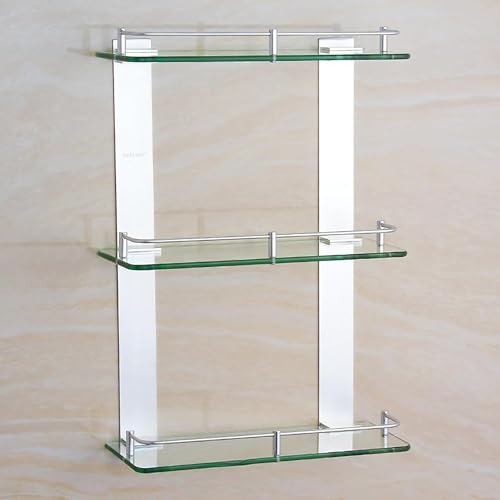 Aioneer Schwebende Glasregale, Dreifach-Glasregal, Wandmontierter Bad-Organizer Aus Aluminiumglas, Badezimmer-Glas-Organizer-Gestell Für Toilette, Küche, Dusche, SilberSilver-35cm