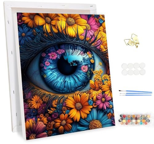 MEIYUDA Peinture par Numero Adulte avec Cadre L'œil Fleurs, DIY Kit Peinture, Pinceaux Peinture de Dessin de Pigment Acrylique, Loisirs Créatifs Adultes Decoration Maison Cadeau 30x40cm