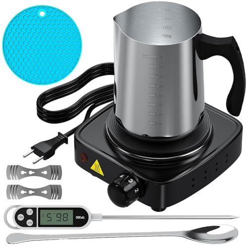 Afenau Kit Bougie a Faire soi Meme Adulte, 900ml Chauffe Cire Bougie, Cire pour Bougies à Faire Maison avec Plaque Chauffante électronique, Kit Fabrication Bougie pour Adultes