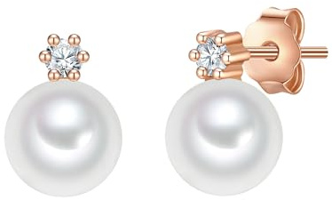 Valero Pearls Damen Ohrringe 925/- Sterling Silber rosegold | rosévergoldet 14 Karat, Ohrstecker, Zirkonia, weiß, Süßwasser-Zuchtperle, ca. 6,0 - 6,5 mm, weiß, rund