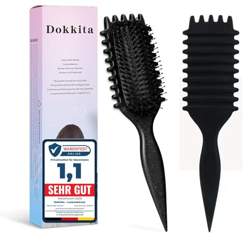 Lockenbürste, Curly Hair Brush, Curl Defining brush, Curl Define Stylingbürste, Wildschweinborsten Haarbürste, Haarbürste zum Entwirren für Frauen (Schwarz)