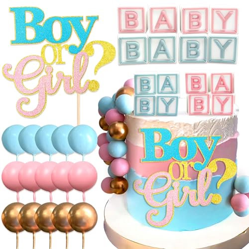 Rosa Blau Gender Reveal Tortendeko Junge oder Mädchen Kugeln Kuchen Dekoration Gender Reveal Party Deko BabyDusche Kuchen Dekoration