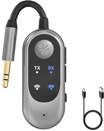 Bluetooth 5.3 Transmitter Receiver, 2-in-1 Bluetooth Transmitter 3.5mm, Wireless Aux Bluetooth Adapter for TV, Car, Airplane, Hi-Fi, Speaker, Headphones, Bluetooth Audio Transmitter Support Hands-Free