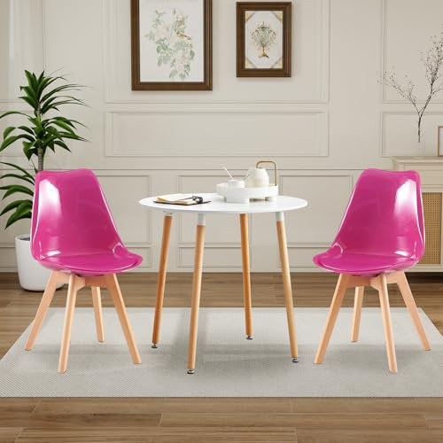H.J WeDoo Rund Esstisch mit 2 Stühle Essgrupp, 70cm Küchentisch und 2er Set Esszimmerstühle Esszimmergruppe Sitzgruppe für Küche Wohnzimmer (Weiß Tisch+2 Drachenfrucht Stühl)