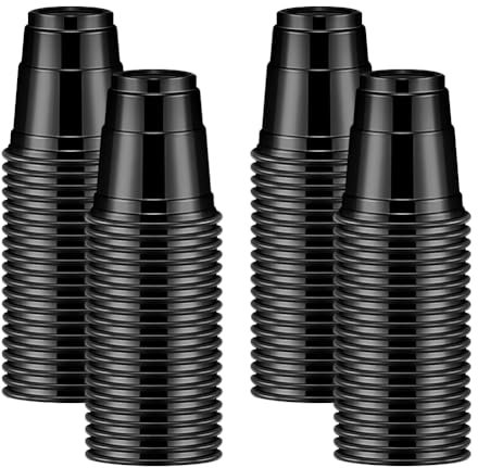FSSTUD 80 Pcs 2oz Mini Plastic Shot Cups Jello Shot Glasses Small Beer Serving Cups Wedding Party Cups Sample Tasting Cups Cocktail Drinking Cups for Parties Events Black