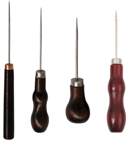 4 Stück Ahle Werkzeug,Ahle Nähen,Vorstecher mit Holzgriff Ahle,Prickelnadel Ahle,Holzgriff Pfriem,Leder Werkzeug Nähen Vorstecher,zum Nähen Oder Reparieren Von Canvas Papier Leder Stoff