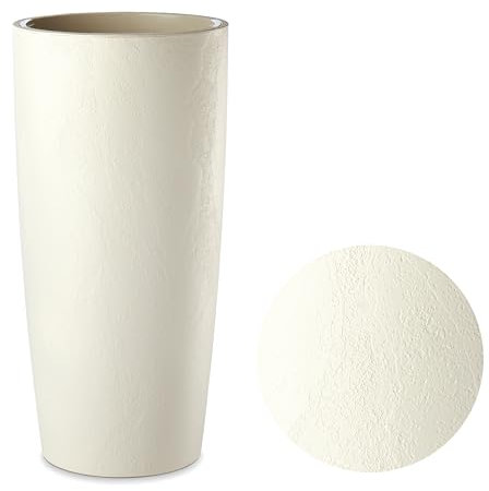 Tecnokit Vaso per Piante da Interno ed Esterno Design Moderno con Effetto Cemento Mandorla e Antracite Fioriera Alta con Sottovaso Erba Musa Matte, colore Mandorla, cm 35x70