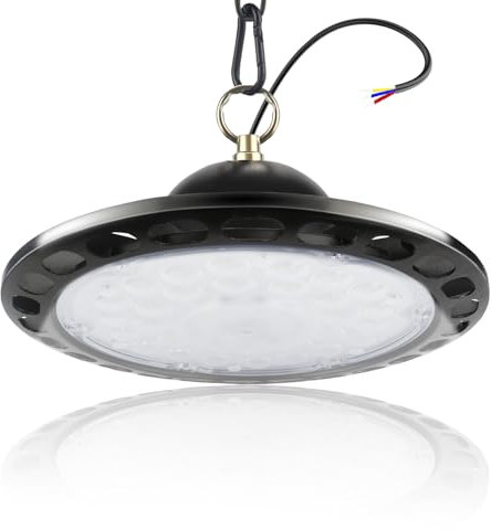 Fynokst Projecteur LED Industriel 200W, 30000LM UFO Eclairage Plafonnier LED Garage avec Chaine, 6000K Projecteur Intérieur, IP66 Étanche Éclairage de Plafond pour Garage Atelier Usine 2 Pièces