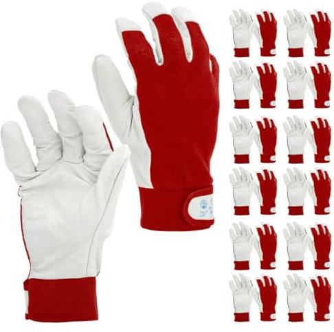 STI Guanti da lavoro in Pelle di Vitello e Cotone antinfortunistica meccanica giardino 9 L (Pacco da 12pz)