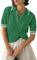 LACOZY Women's Short Sleeve Sweater Tops 2025 Spring Summer Trendy V Neck Casual Shirts Vintage Polo Blouses Green XL