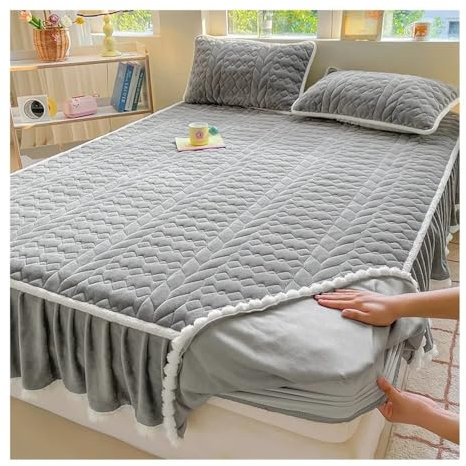 VONCYKI Cache-sommier rembourré en coton de classe A Motif boule de poils épais Gris foncé 180 x 200 cm