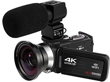 Video Camera, Camcorder Video Camera 4K Video Webcam Camcorder 3.0 Inch Touch Screen Remote Control Outdoor Camera WiFi Video Photography(128G SD Card,AF1 Mic Lens)