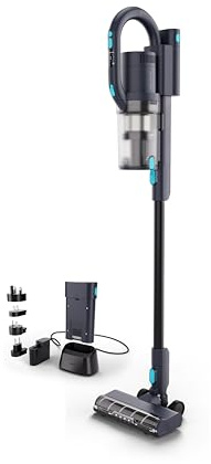 Nilfisk Bürstensauger VU200 – inkl. Akku und Ladestation (Abmessungen 125,5 x 25,5 x 22,6 cm, Farbe Dunkelblau/Hellblau, Gewicht 2,97 kg, 2X 29,6 V 2500 mAh Lit-Ionen-Akku) 128390174
