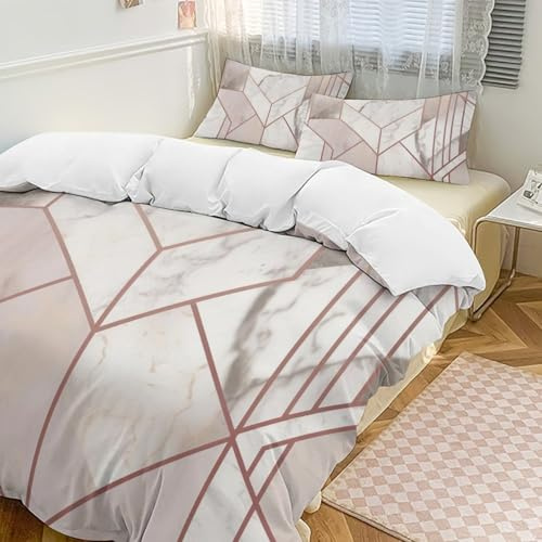 BBNMSJKS Rose Gold Marble Design Background Printed Duvet Cover Sets with Pillowcases, 3 Pieces Thickened Bed Bedding Set with Zipper for Home Hotel,102x90