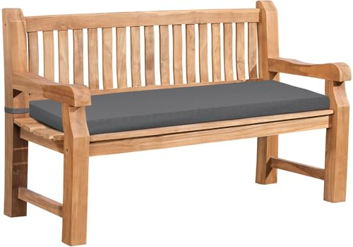 CLP Gartenbank wetterfest Jackson mit Sitzkissen Teakholz Bank mit Rückenlehne 2 bis 3 Sitzer robust und pflegeleicht Holzbank für Terrasse, Farbe:dunkelgrau, Größe:136x48x8 cm