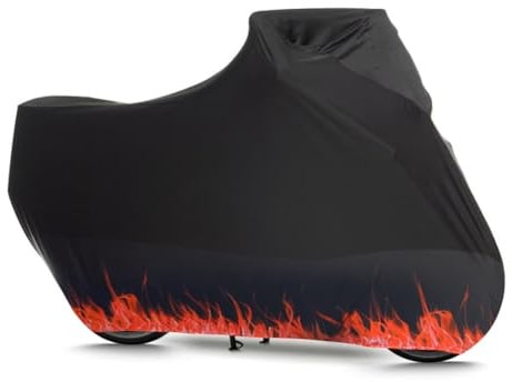 BHIEE Indoor Motorrad Abdeckplane Stretch Stoff Innen Motorradabdeckung Staubschutz-elastischer Motorradplane Motorrad Schutzhülle 245 x 104 x 125 cm, Orangefarbenes Flammenmuster