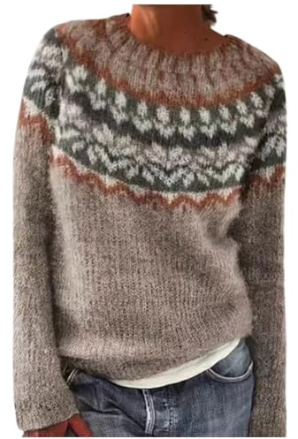 TBloevwlh Bunte Kaschmir Cashmere Pullover Damen Pullover Damen Y2K Vintage Geometrische Plaid Sweater Langarm Loose Rundhals Strickpullover Casual Sweatshirt Pulli Elegant Jumper Oberteile Oversize