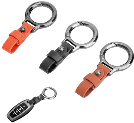 VOSSOT 3pcs porte clé voiture Porte-clés de voiture en cuir véritable avec fermoir à ressort rond Porte clés unisexe Genuine leather car keychain with round buckle comme cadeau ou pour usage quotidien