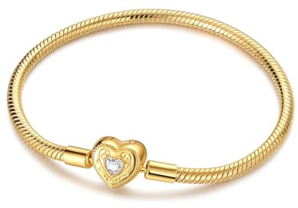 QIKAOLA Gold herz-Armbänder für Damen S925 Silber mit vergoldeten Moments-Armbändern für Pandora-Charm-Anhänger