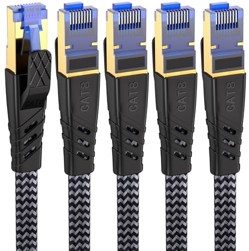 NORSHY Cat 8 Cavo Ethernet, 0.25m(5 Pezzi) Cavo Lan Nylon Piatto 40Gbps 2000MHz S/FTP Alta Velocità Cavo di Rete, Cavo RJ45 Internet per Gaming PS4/PS5, Router, Modem, Xobx