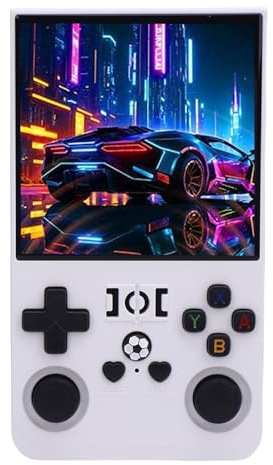 Jopwkuin Console de Jeu de Poche Portable, Puce RK3326, 18000 Jeux, écran de 4.0 Pouces, Longue Durée de Vie de la Batterie, Adaptée aux Voyages, Blanc (128G)
