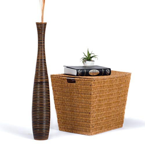 Leewadee Große Deko Bodenvase Für Dekozweige, Hohe Standvase Für Pampasgras, Design Holzvase, 70 cm, Braun
