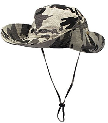 WANYING Damen Herren Outdoor Sonnenschutz Bucket Hut Fischerhut Baumwolle Two Way to Wear für Kopfumfang 55-62 cm Khaki Camouflage