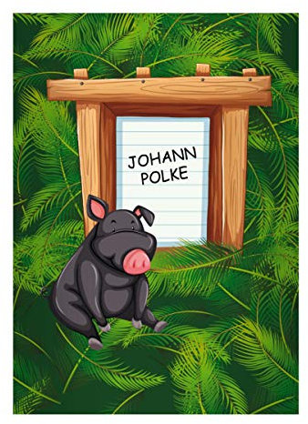 Kartenkaufrausch 4 personalisierte, Wilde grüne Dschungel DIN A4 Schulhefte, Schreibhefte mit lustigem Comic Wildschwein Lineatur 25 (liniertes Heft)