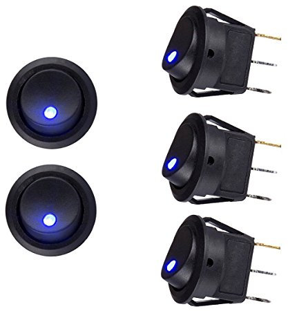 Qiuyan 5pcs Blue LED Illuminated Round Rocker Switch Press Button On/Off 12v 25A Car Van Dash Light for Car Auto Boat Household Appliances