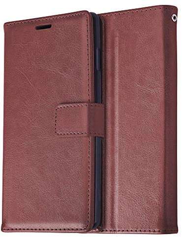 TECHGEAR Leather Wallet Case for iPhone XS, X - Protective Flip Cover with Card Slots, Kickstand and Wrist Strap, Brown PU Leather