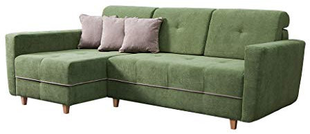 MOEBLO Ecksofa Sofa für Wohnzimmer Couch Eckcouch mit Bettkasten und Schlaffunktion - Skandinavisch Still - Tucson New (Grün, Ecksofa Links)