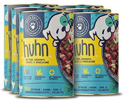 Pets Deli Nassfutter für Welpen mit Rind, Huhn und Fenchel ohne Zucker und Gluten 6 x 800g