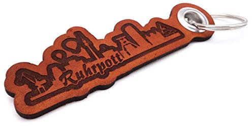 Samunshi® Leder Schlüsselanhänger mit Gravur Ruhrpott Geschenke Made in Germany 12x4cm Cognac braun/graviert
