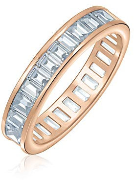 Bling Jewelry AAA Zirkonia im Kanal gefasst Rechteckiger Smaragdschliff Baguette CZ Ewigkeitsring Jubiläums-Ehering für Frauen Rosévergoldet .925 Sterlingsilber 4MM Stapelbare Ringe