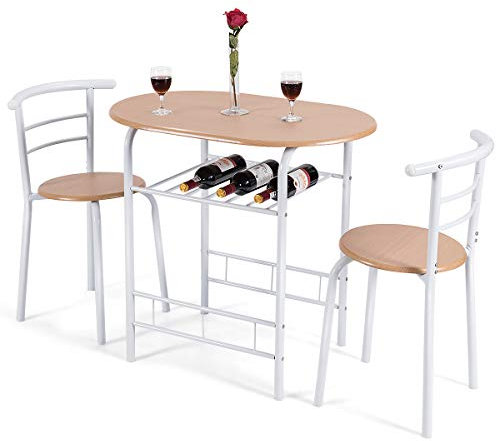 RELAX4LIFE Küchentisch mit 2 Stühlen, Essgruppe 3-teilig, Sitzgruppe Platzsparend, Küchentisch mit Ablage, Klein Esstisch Set aus Holz, Balkonset für 2 Personen, Küche, Garten, Café, Bar (Weiß)