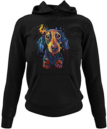 knut Fashion & Streetwear Dackel Damen Hoodie - Frauen Kapuzenpullover für Teckel Fans Sweatshirt angenehm weich in Schwarz Rosa Weiß und Grau Regular Fit Figurbetont für Hundeliebhaber gr. S-3XL