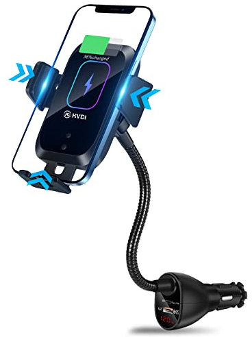 HVDI Wireless Car Charger Mount,Car Cigarette Lighter 15W Qi Fast Charging Auto-Clamping Dual QC 3.0 Port Air Vent Car Charger Phone Holder,for iPhone 12 Pro Max/11 Pro Max/XR/X/8,Samsung S20/S10/9/8