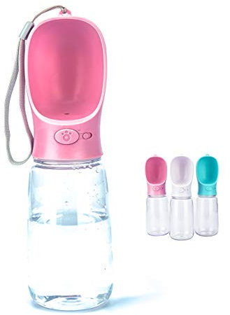 ProYearn Tragbare Hundewasserflasche, 550 ml Wasserflasche mit Trink-Futterspender für Hunde, Wasserspender für Hunde beim Spazierengehen, Wandern und Reisen (Rosa)