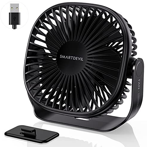 SMARTDEVIL USB Small Fan, 3 Speed Portable Desk Desktop Table Fan with Pasteable Hook, Dual 360° Adjustment Mini Fan, Strong Wind, for Home Office Travel (Black)
