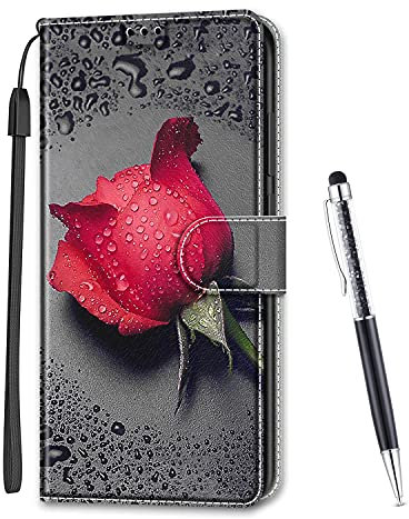 MadBee Kompatibel mit Samsung Galaxy A50 Hülle, Leder Handyhülle Tasche Schutzhülle Brieftasche Klapphülle Ständer und Kartensteckplätze Hülle für Samsung Galaxy A50 (Rose A)