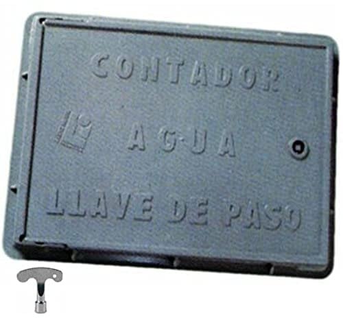 BricoLoco Tapa caja contador agua exterior o interior con puerta. Registro con cerradura y llave. Fabricado en fibra de vidrio. Con inscripción. Cubre contador. ((Medida 30x40 cms.))