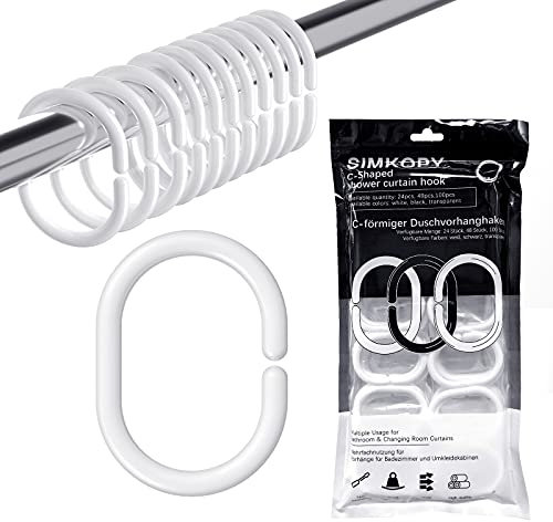 Anelli per Tenda da Doccia, 48 Pezzi, Colore Bianco, a Forma di C per Asta, in Plastica Stabile