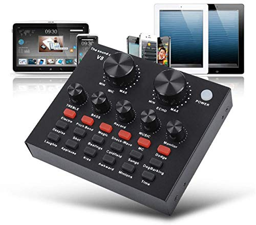 Scheda audio V8 Live, Mixer audio USB Scheda audio esterna Cuffie Microfono Scheda audio Live Broadcast KTV Scheda audio per doppio telefono cellulare per Live KTV Voice Chat (nero)