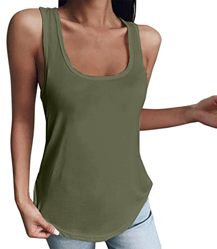 Workout Tank Tops for Women Sleeveless Scoop Neck Basic Yoga Tops Summer Tops 2022 Vacation, Army Green, XX-Large