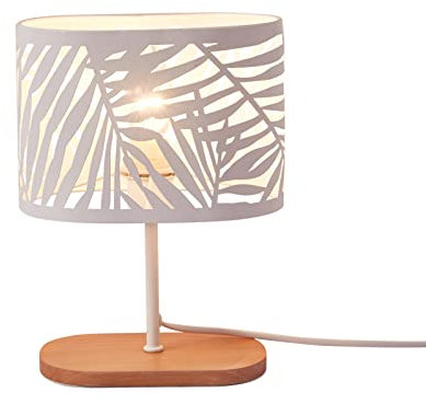 OuXean Kleine Tischlampe Nachttischlampe, E14 Schreibtischlampe Nachtlicht mit Holzsockel und Metallschirm für Schlafzimmer Wohnzimmer Kinderzimmer Bar, Weiß (ohne Leuchtmittel)