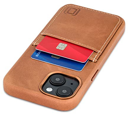 Dockem Funda Tipo Cartera de Cuero Genuino para iPhone 14 con Placa de Metal Incorporada para Montaje Magnético, Billetera Cosida con 2 Bolsillos para Tarjetas de Crédito (Marrón Claro, M2GL)